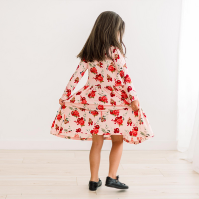 Kickee Pants Twirl Dress with Pockets: Baby Rose Holiday Floral