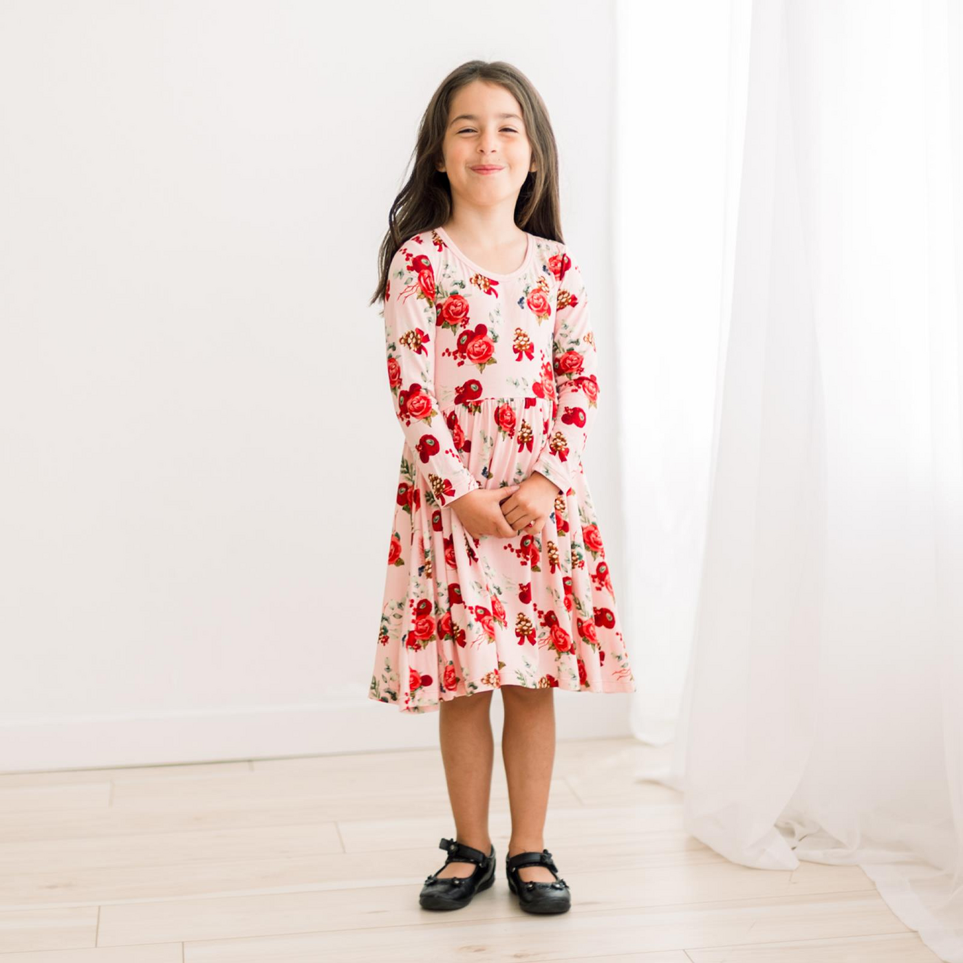 Kickee Pants Twirl Dress with Pockets: Baby Rose Holiday Floral