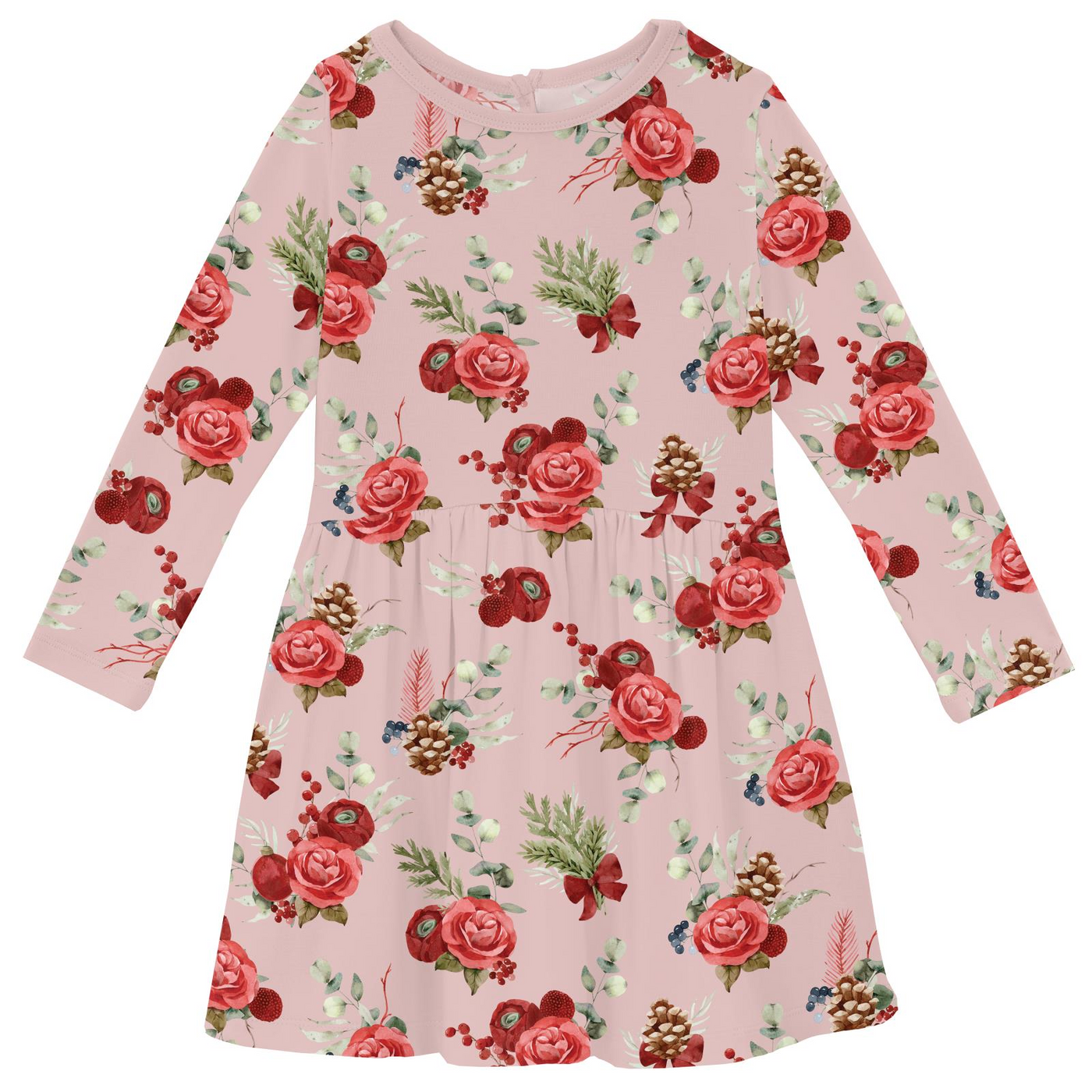 Kickee Pants Twirl Dress with Pockets: Baby Rose Holiday Floral
