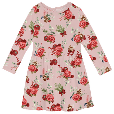 Kickee Pants Twirl Dress with Pockets: Baby Rose Holiday Floral