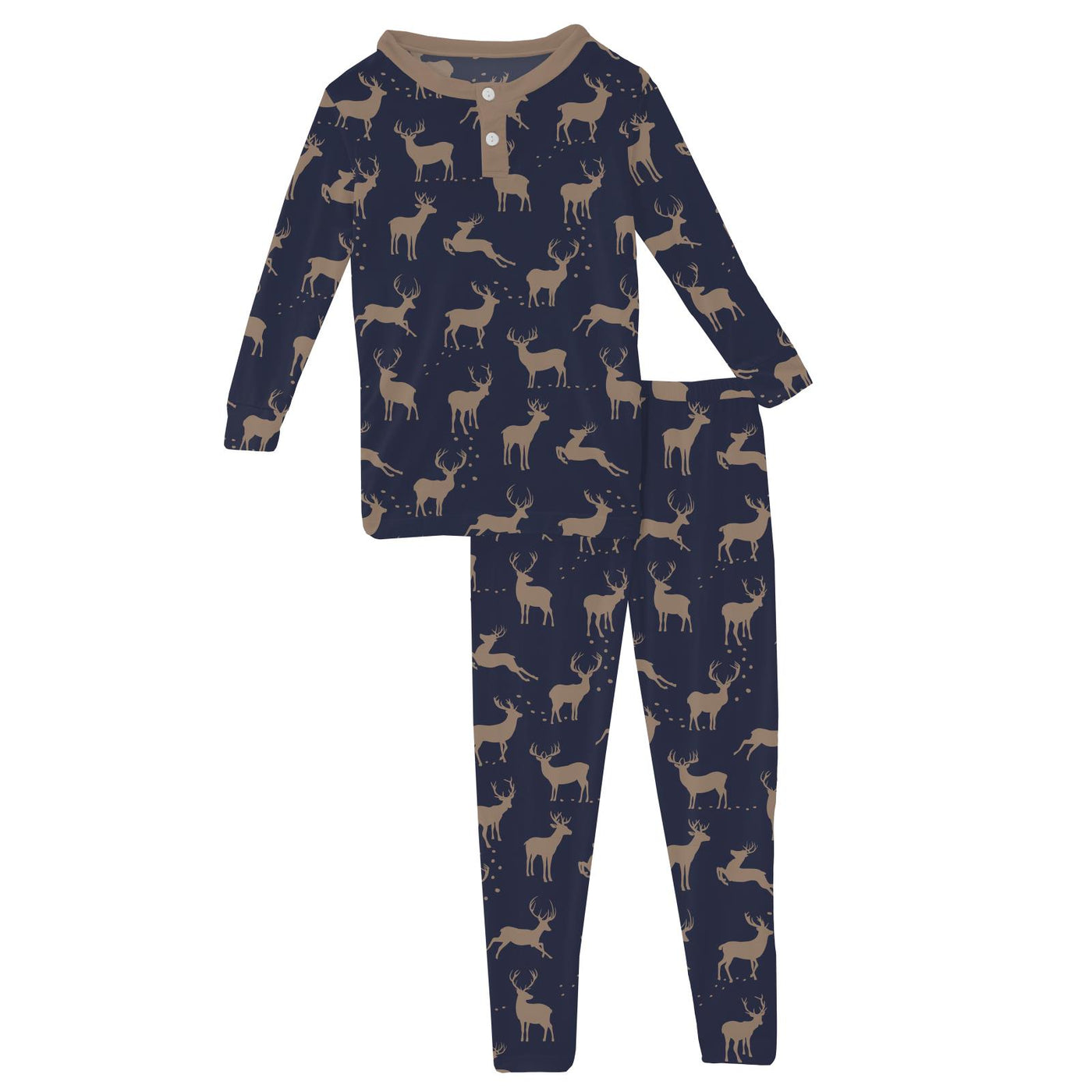 Kickee Pants Long Sleeve Henley Pajama Set: Peacoat Elk
