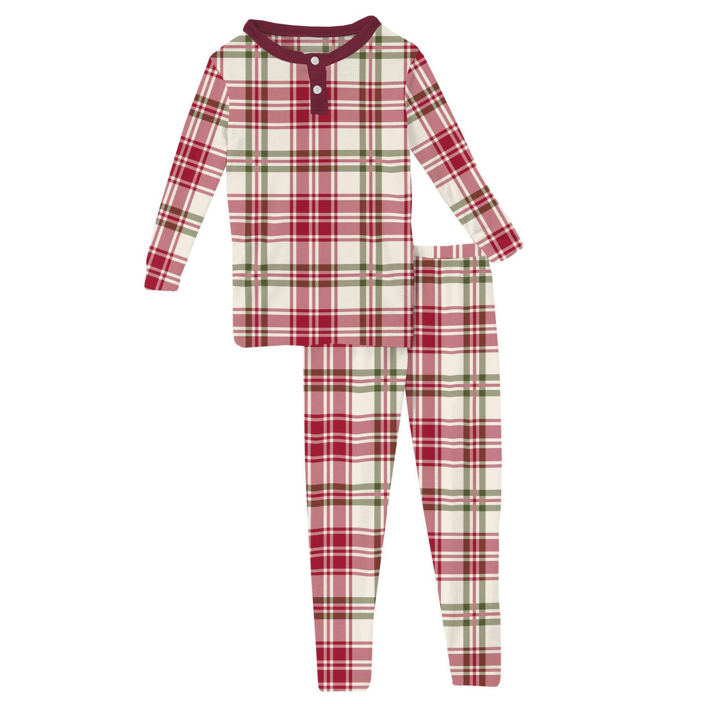 Kickee Pants Long Sleeve Henley Pajama Set: Fireside Plaid