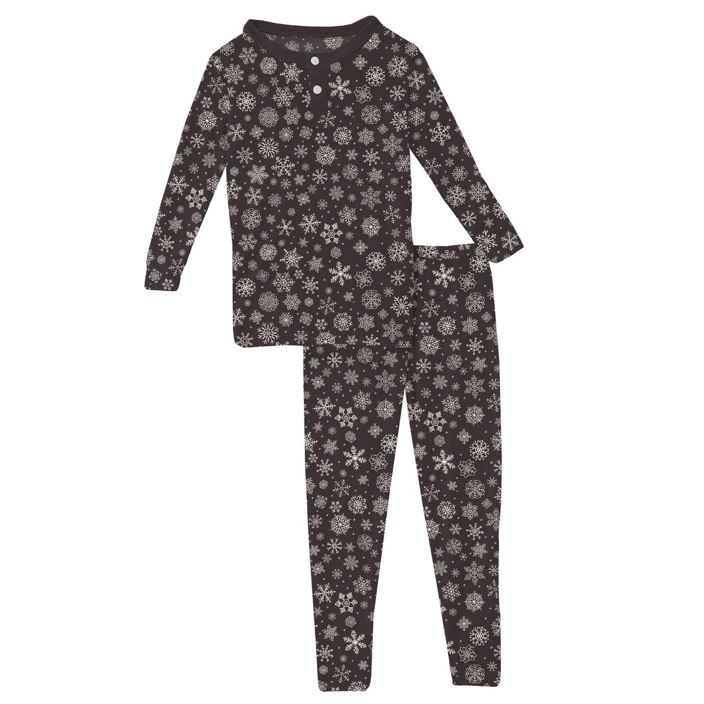 Kickee Pants Long Sleeve Henley Pajama Set: Chalkboard Snowflakes