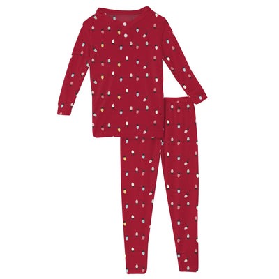 Kickee Pants Long Sleeve Henley Pajama Set: Crimson Holiday Lights