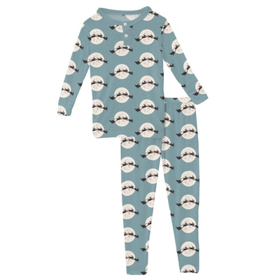 Kickee Pants Long Sleeve Henley Pajama Set: Stormy Sea Santas Sleigh