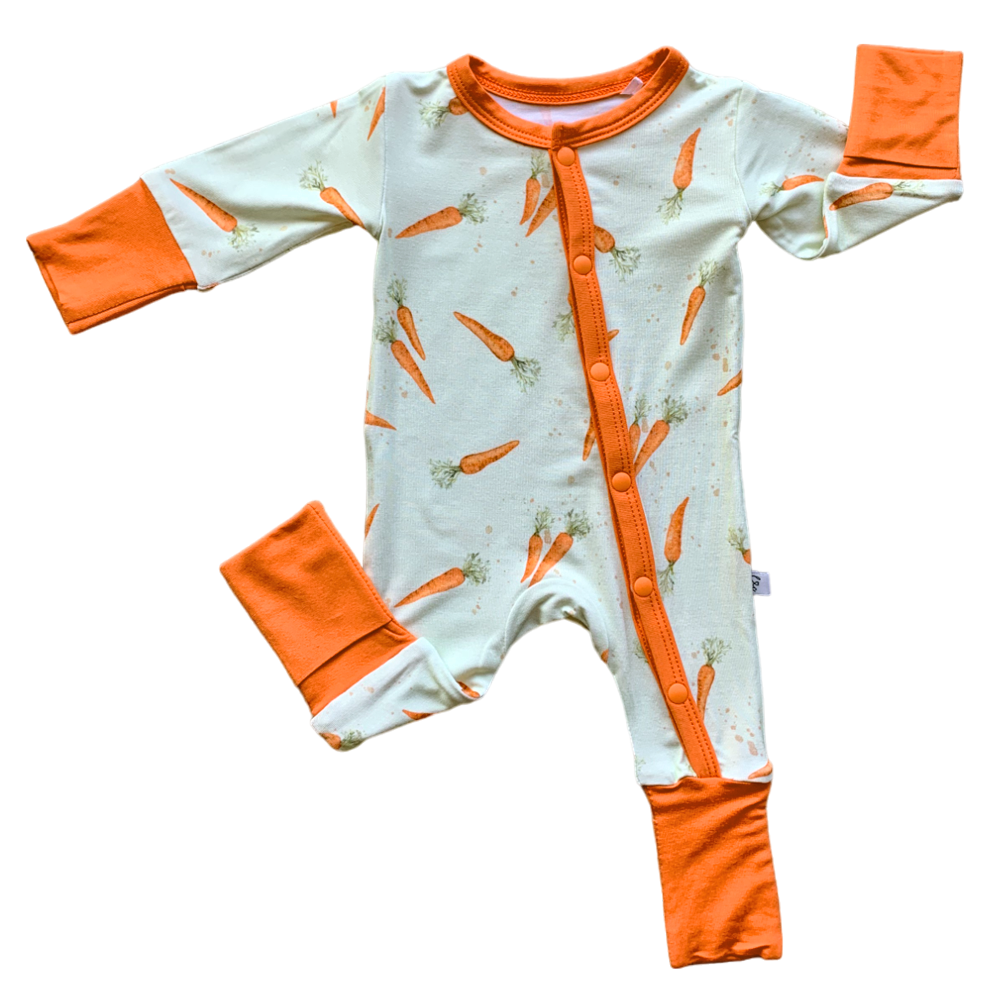 Laree + Co: Lillian's Green Easter Carrots Bamboo Convertible Footie