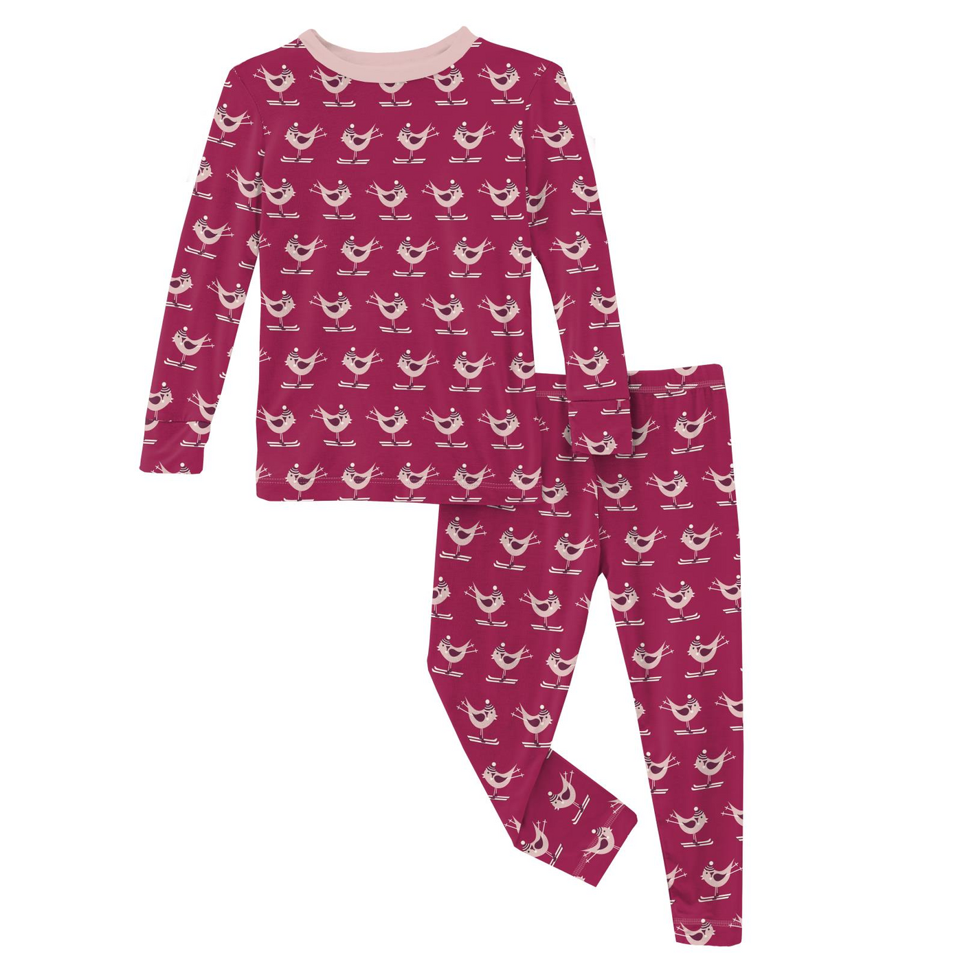 Kickee Pants Pajama Set: Berry Ski Birds