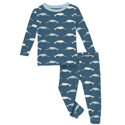 Kickee Pants Print Long Sleeve Pajama Set: Deep Sea Narwhal