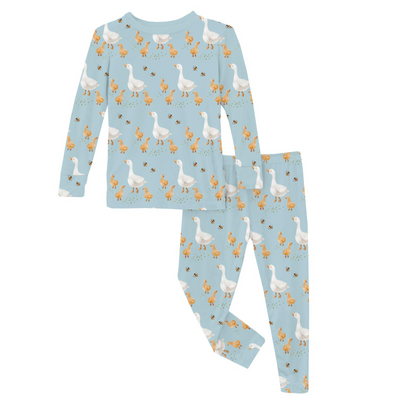 Kickee Pants Pajama Set: Spring Sky Feeding Ducks