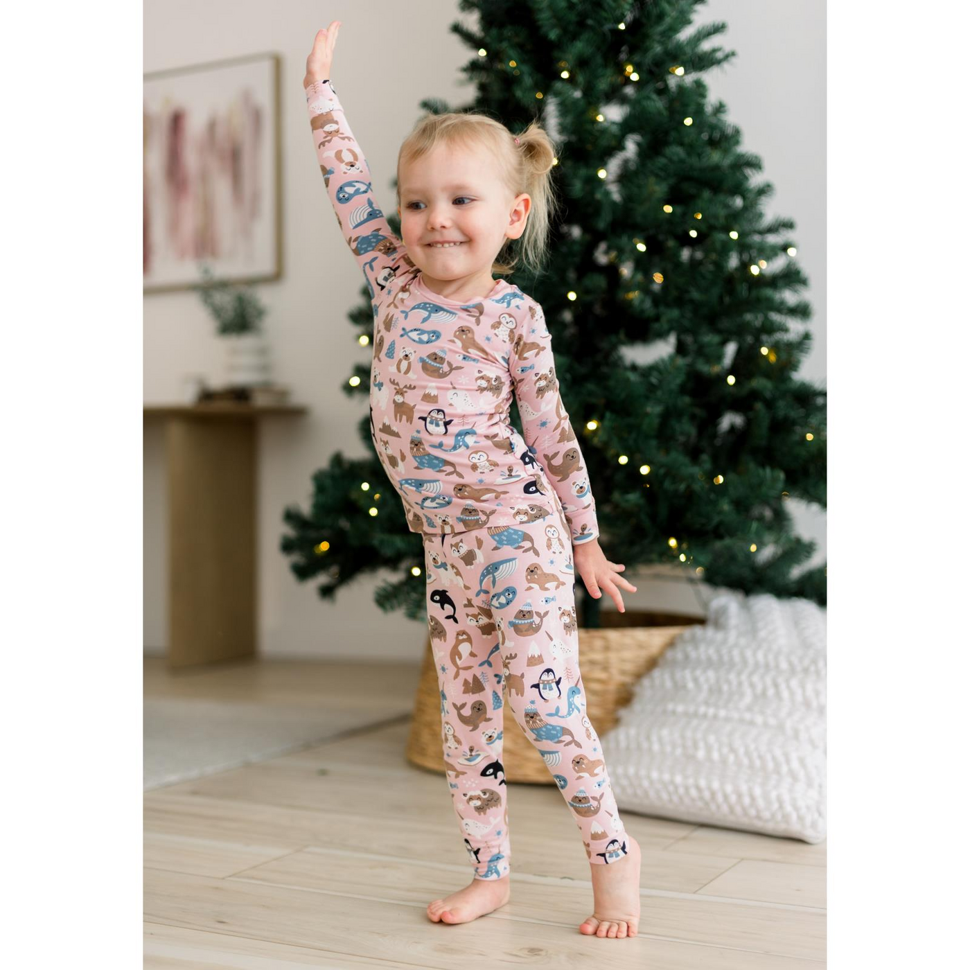 Kickee Pants Pajama Set: Baby Rose Arctic Animals