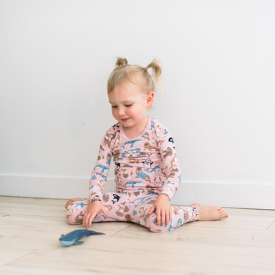 Kickee Pants Pajama Set: Baby Rose Arctic Animals