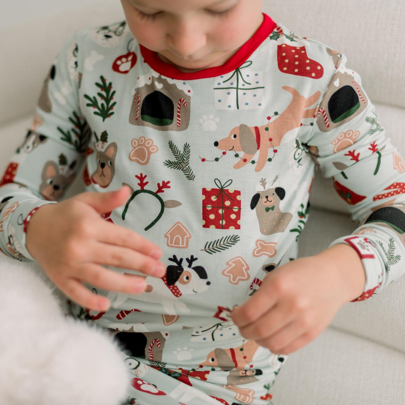Kickee Pants Long Sleeve Pajama Set: Aloe Christmas Dogs