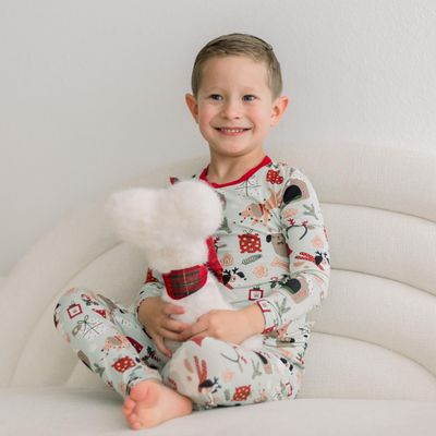 Kickee Pants Long Sleeve Pajama Set: Aloe Christmas Dogs