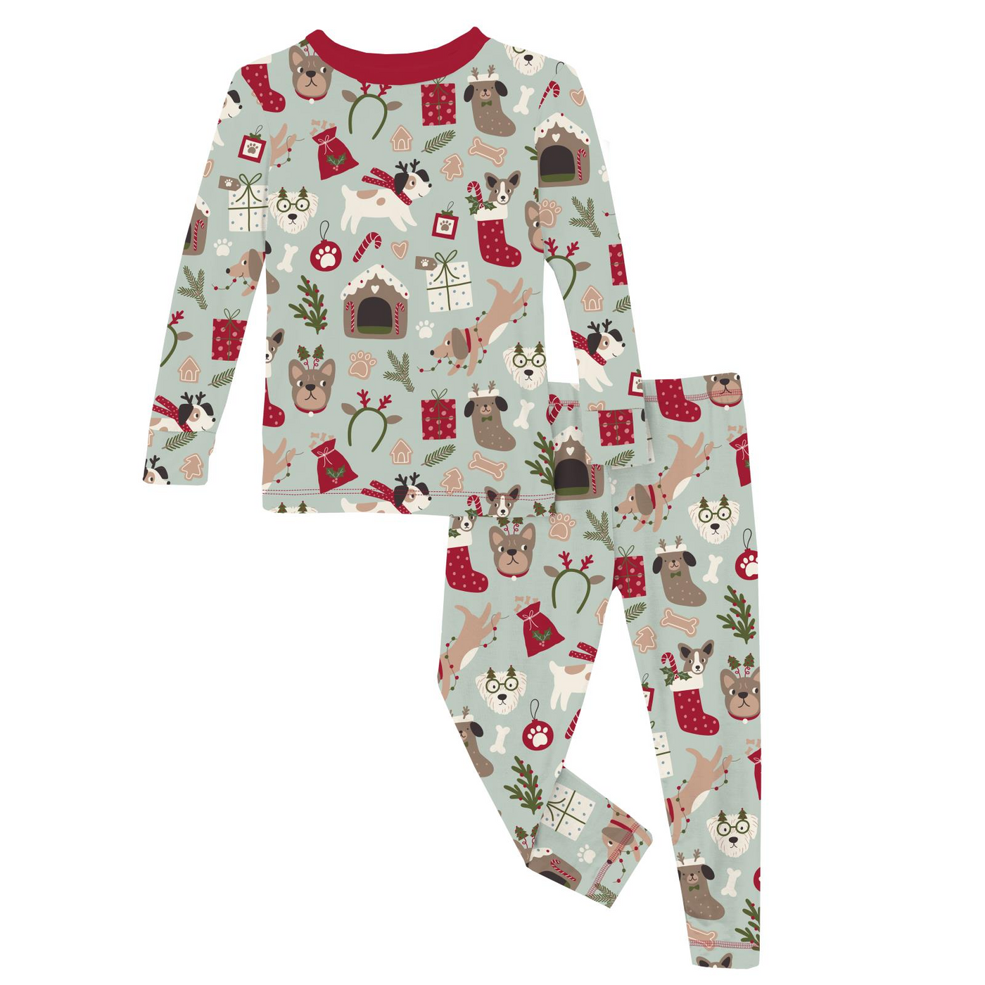 Kickee Pants Long Sleeve Pajama Set: Aloe Christmas Dogs