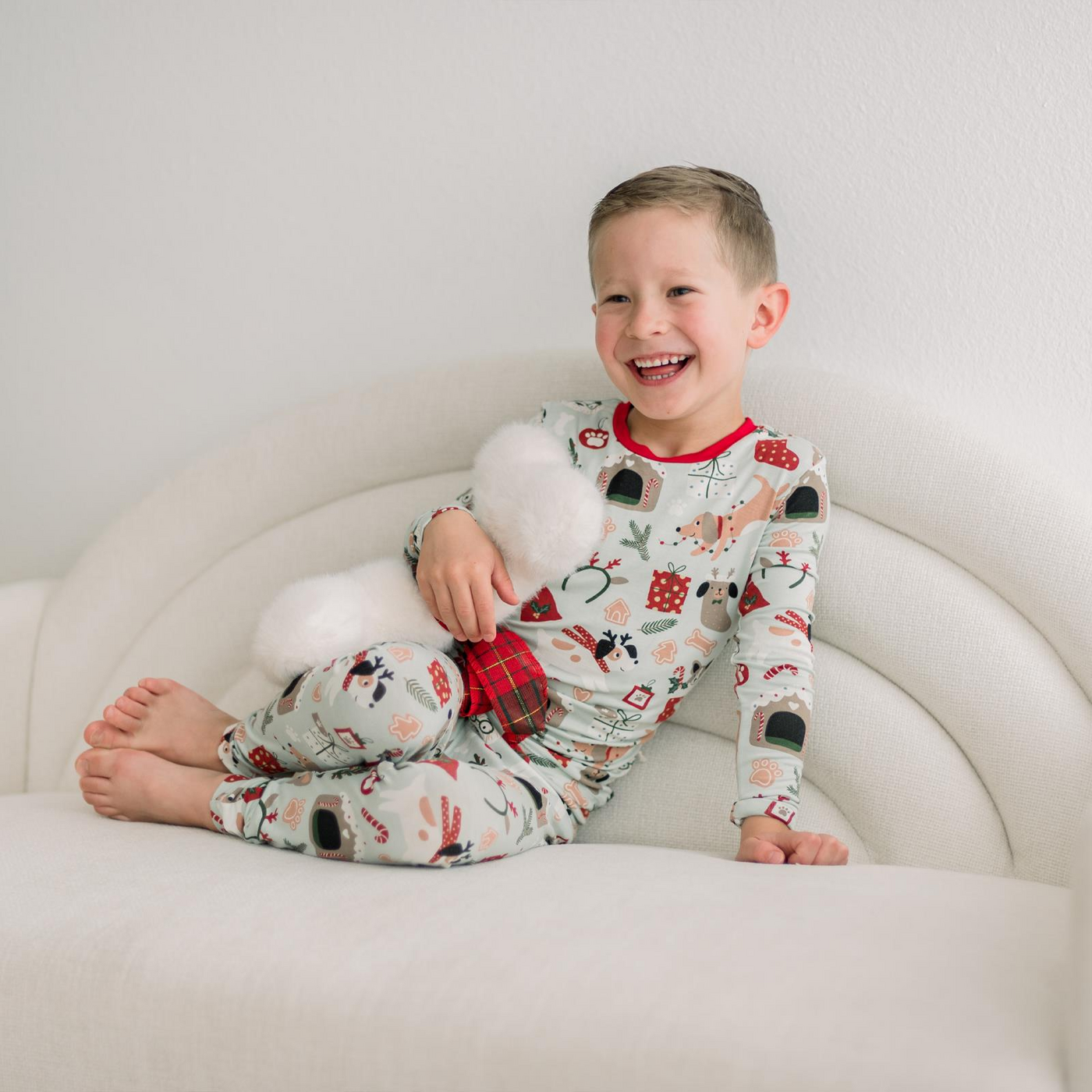 Kickee Pants Long Sleeve Pajama Set: Aloe Christmas Dogs