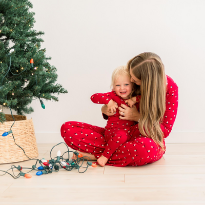 Kickee Pants Long Sleeve Pajama Set: Crimson Holiday Lights