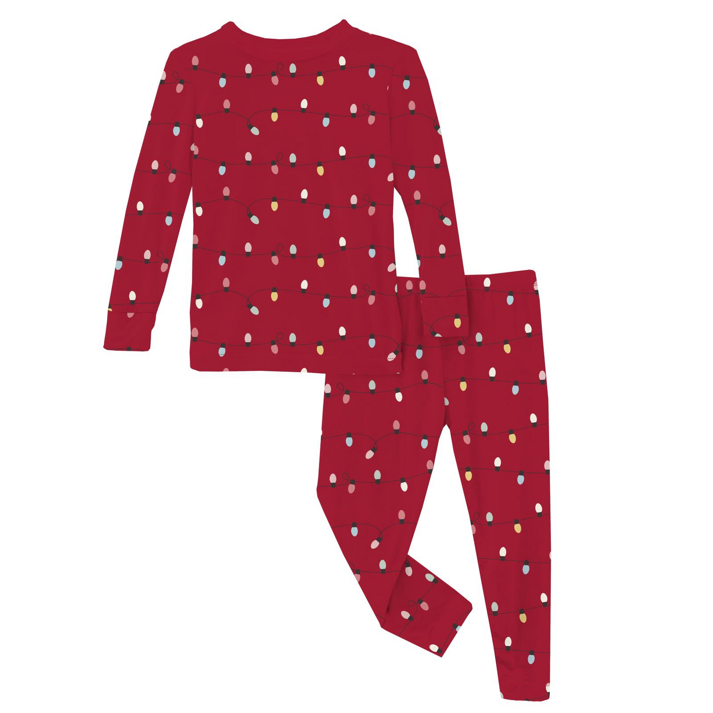Kickee Pants Long Sleeve Pajama Set: Crimson Holiday Lights