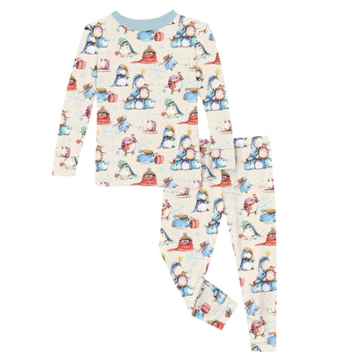 Kickee Pants Long Sleeve Pajama Set: Natural Silly Penguins