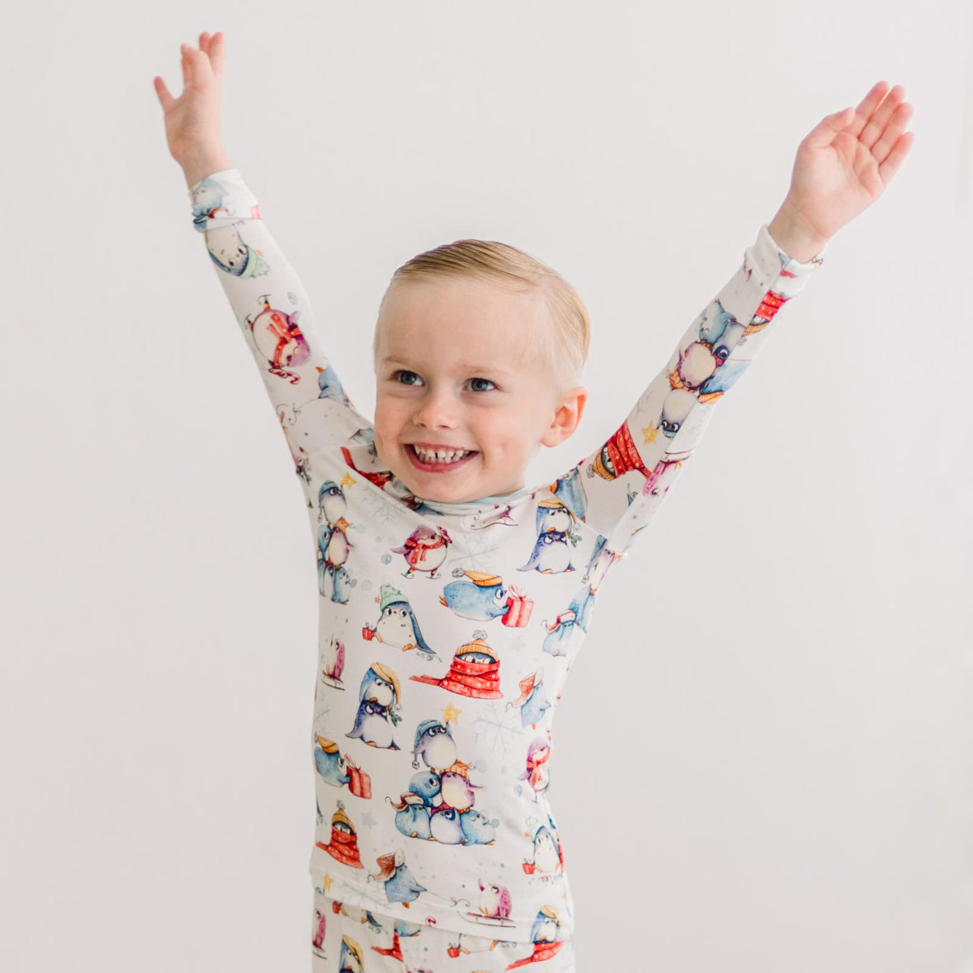 Kickee Pants Long Sleeve Pajama Set: Natural Silly Penguins