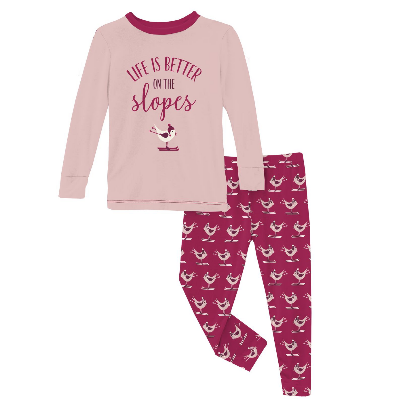 Kickee Pants Graphic Tee Pajama Set: Berry Ski Birds