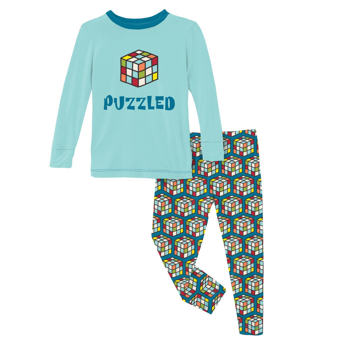 Kickee Pants Pajama Set: Cerulean Blue Puzzle Cube