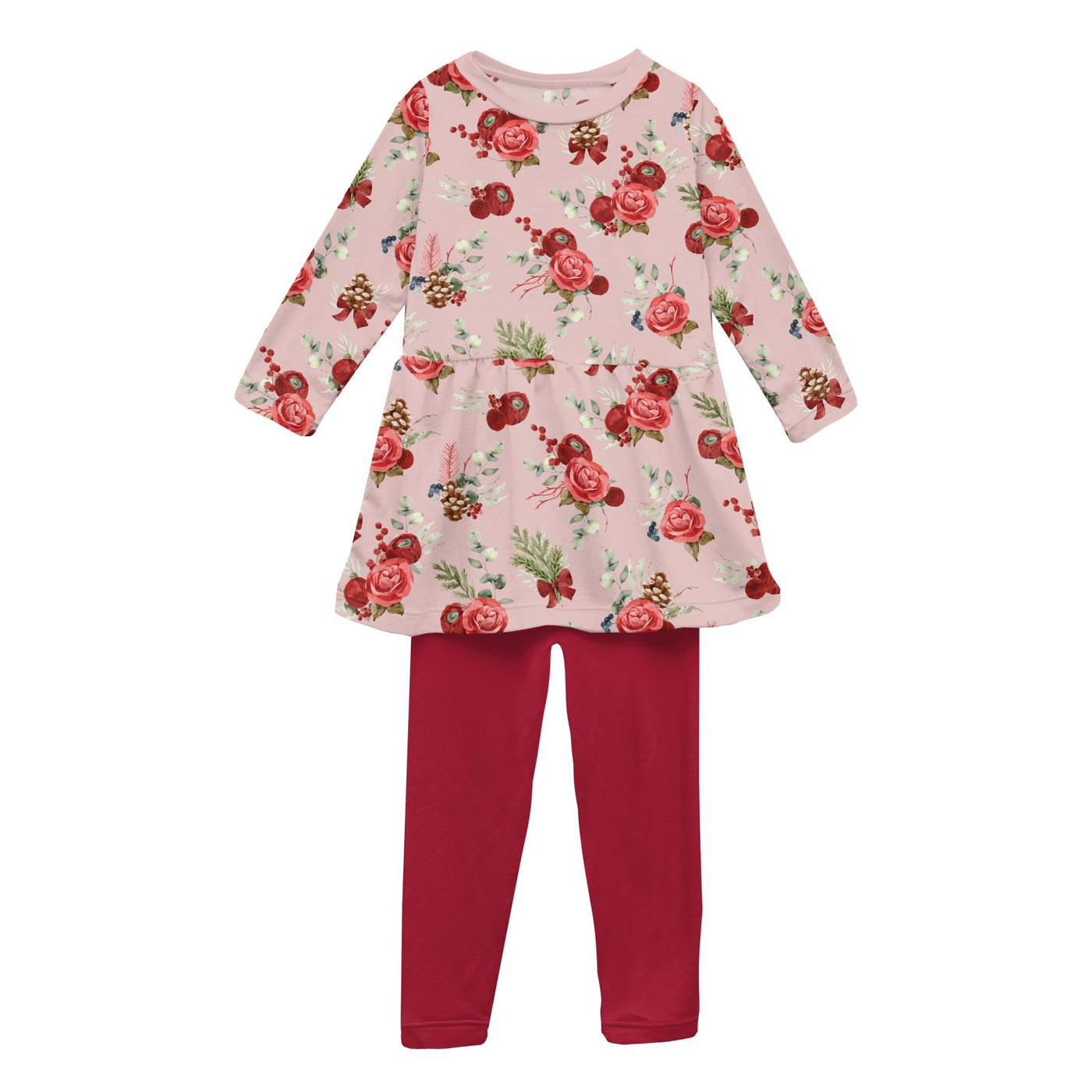 Kickee Pants Long Sleeve Playtime Outfit Set: Baby Rose Holiday Floral