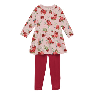 Kickee Pants Long Sleeve Playtime Outfit Set: Baby Rose Holiday Floral