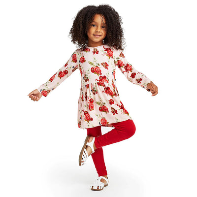 Kickee Pants Long Sleeve Playtime Outfit Set: Baby Rose Holiday Floral
