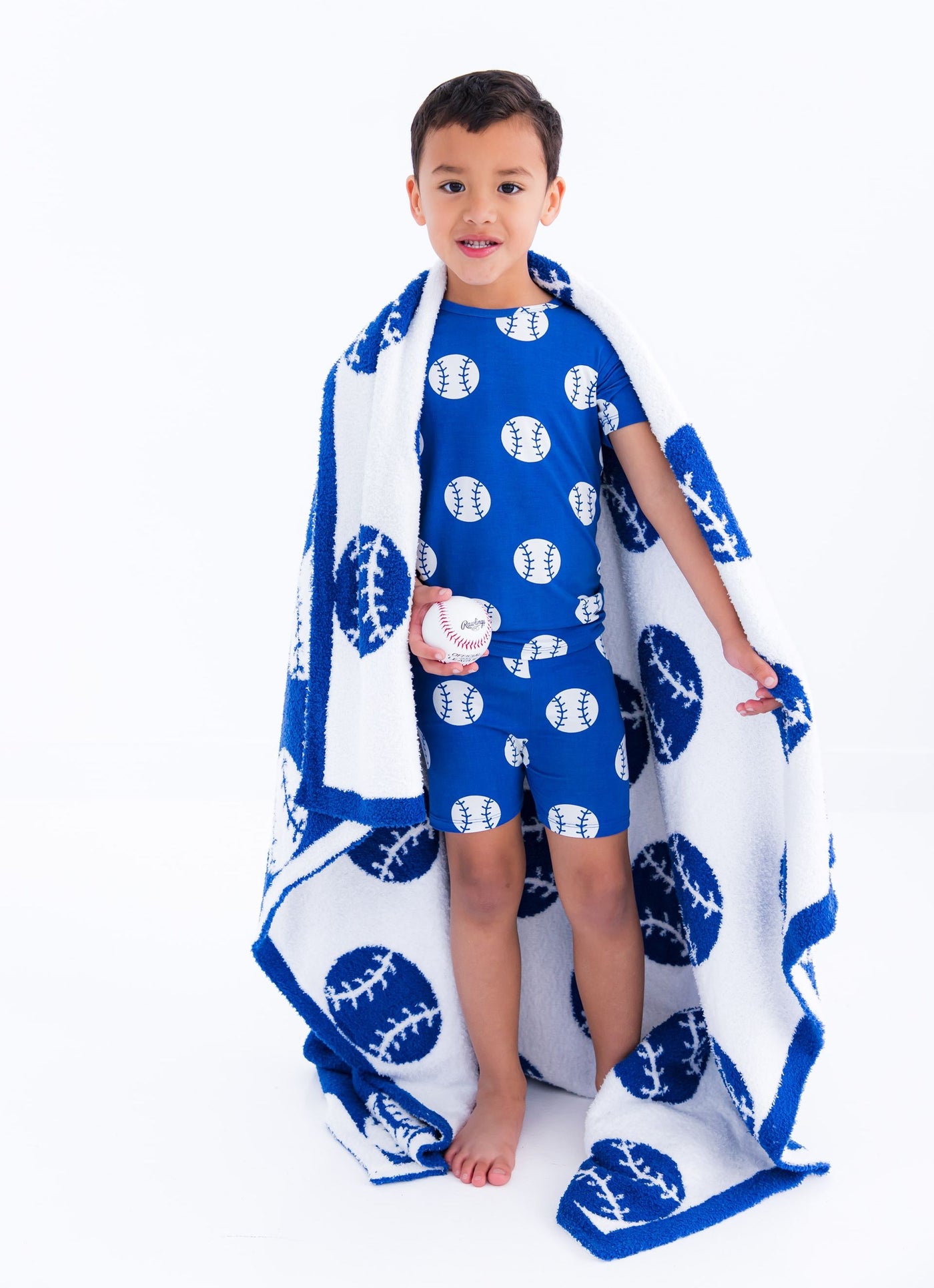 Birdie Bean 2 Piece Pajama Shorts Set: Blue Baseball
