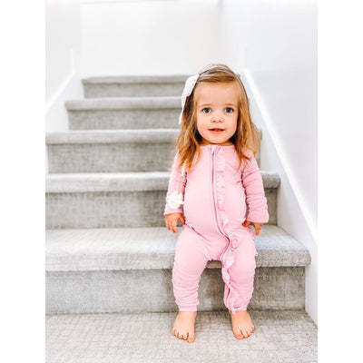 Laree + Co:  Lillian Pink Bamboo Ruffle Convertible Footie