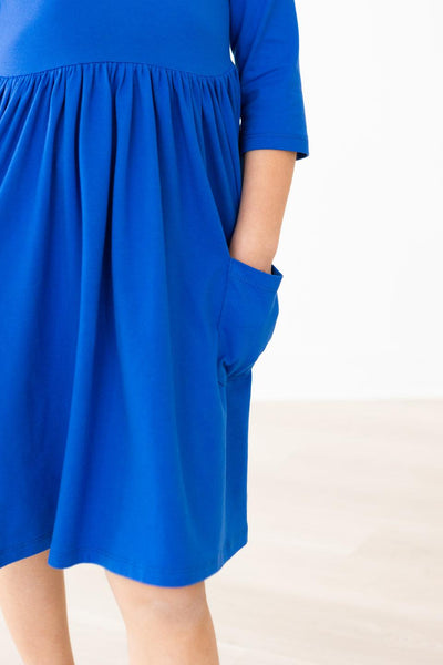 Mila & Rose:  Royal Blue 3/4 Pocket Twirl Dress SHIPS SEPARATELY