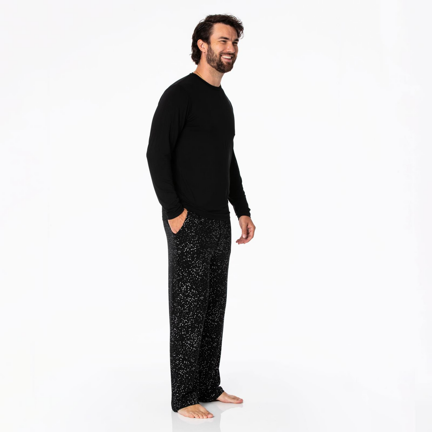 Kickee Pants Men's Pajama Set: Midnight Foil Constellations