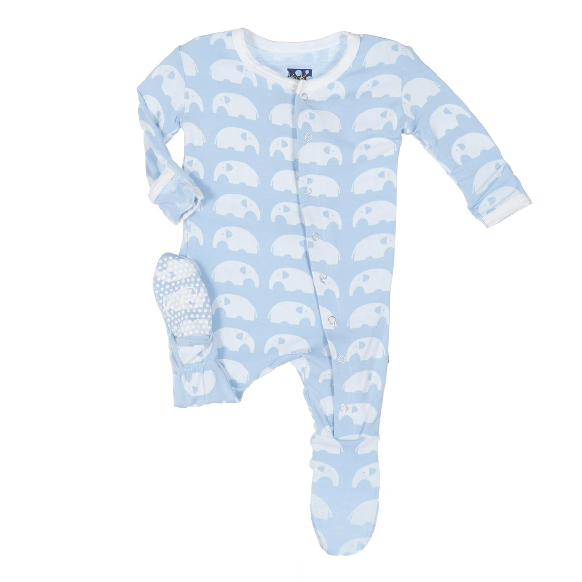 Kickee Pants Footie with Snaps: Pond Elephant
