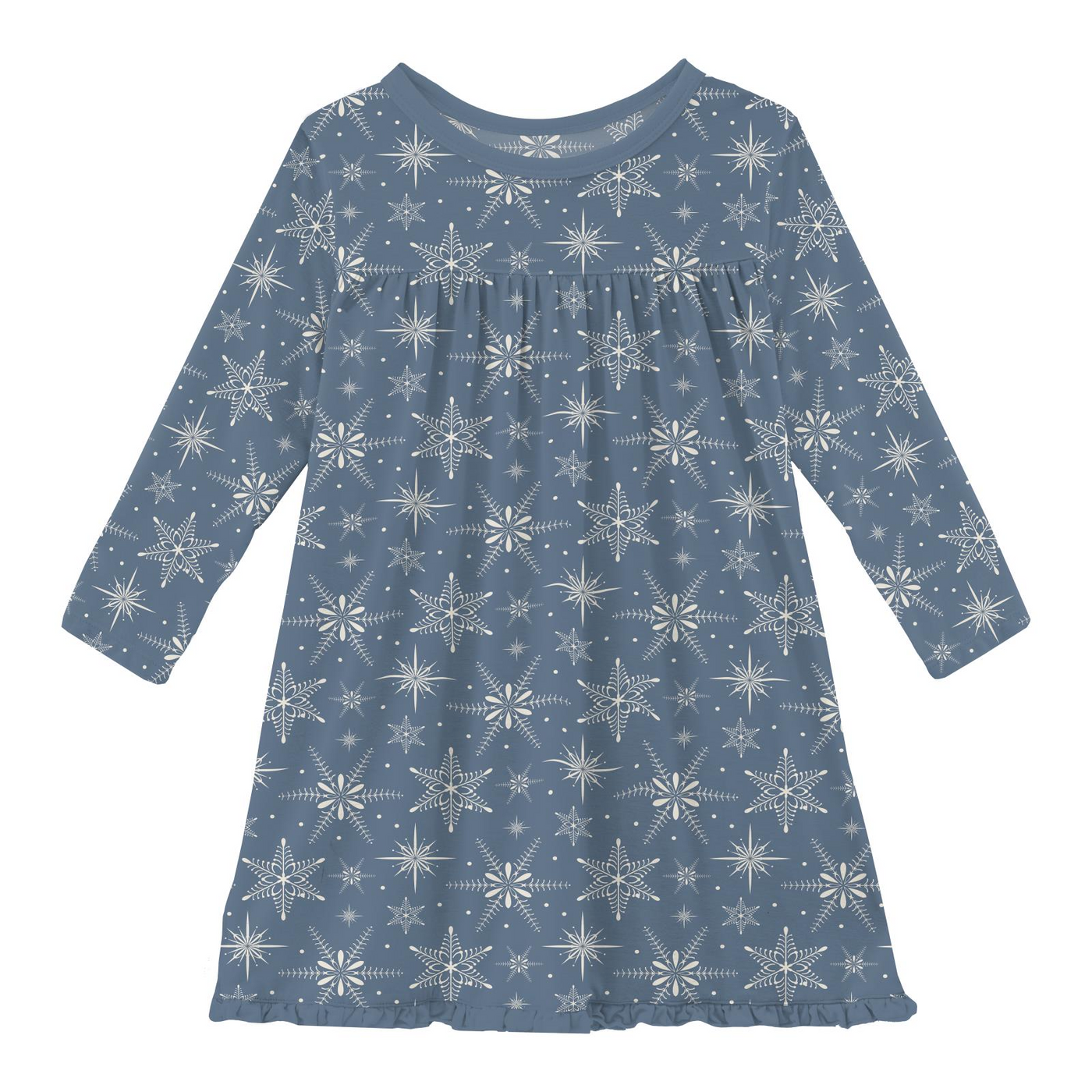 Kickee Pants Classic Long Sleeve Swing Dress: Parisian Blue Snowflakes