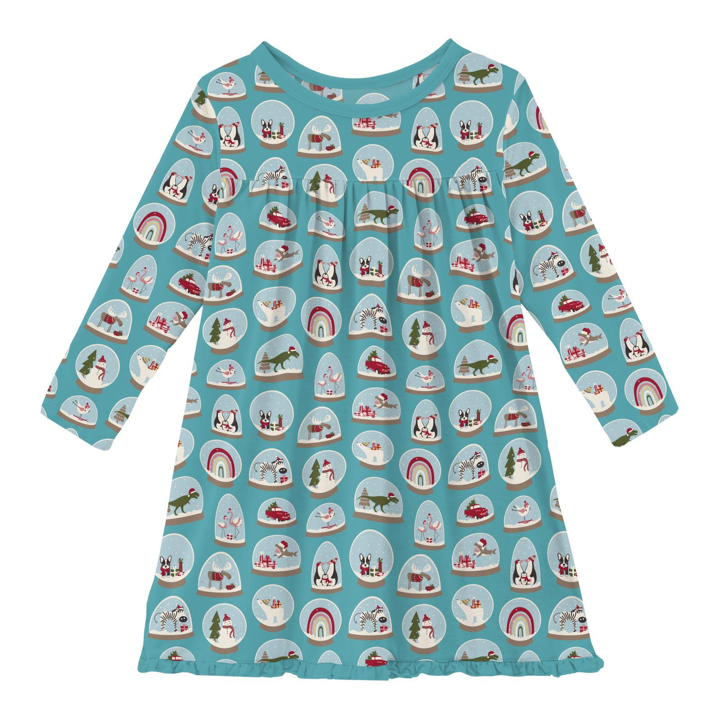 Kickee Pants L/S Swing Dress: Glacier Snow Globes