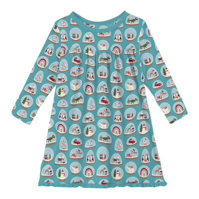 Kickee Pants L/S Swing Dress: Glacier Snow Globes