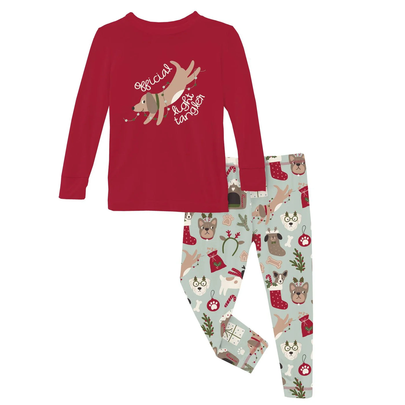 Kickee Pants Long Sleeve Graphic Pajama Set: Aloe Christmas Dogs