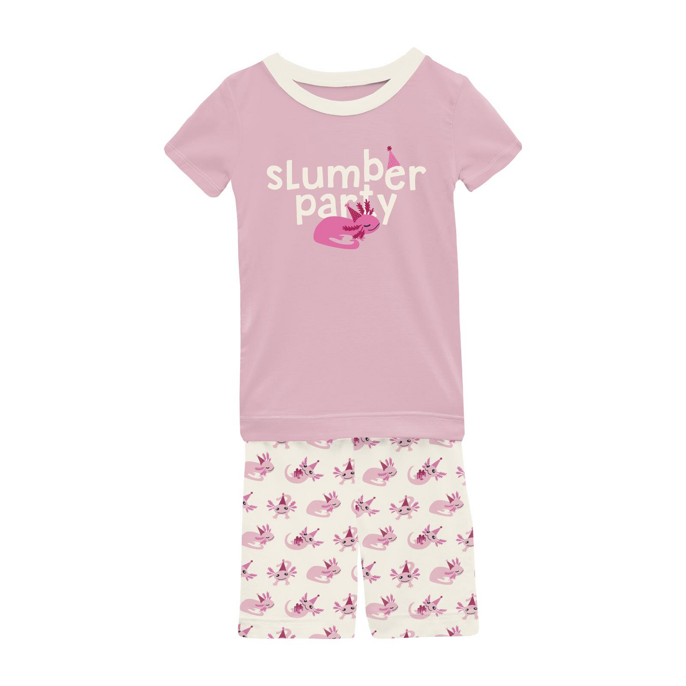 Kickee Pants Pajama Set With Shorts: Natural Axolotl Party