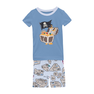 Kickee Pants Short Sleeve Pajama Set with Shorts: Dew Pirate Map