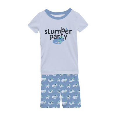 Kickee Pants Pajama Set With Shorts: Dream Blue Axolotl Party