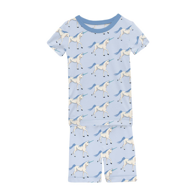 Print of the Week Kickee Pants Short Sleeve Pajama Set with Shorts: Dew Prancing Unicorn
