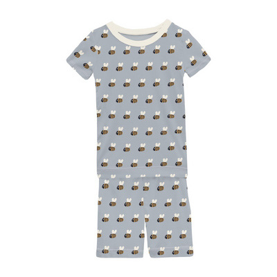 Kickee Pants Short Sleeve Pajama Set With Shorts: Pearl Blue Baby Bumblebee  (Ships 5/15-6/15)