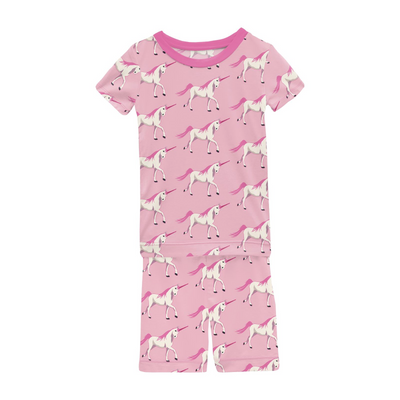 Print of the Week Kickee Pants Short Sleeve Pajama Set with Shorts: Cake Pop Prancing Unicorn