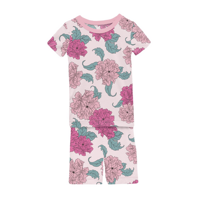 Kickee Pants Pajama Set with Shorts: Shrinking Violet Peonies