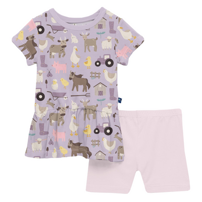 Kickee Pants Short Sleeve Playtime Outfit Set: Thistle Morning on the Farm