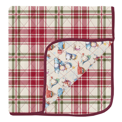 Kickee Pants Quilted Toddler Blanket: Fireside Plaid/Natural Silly Penguins