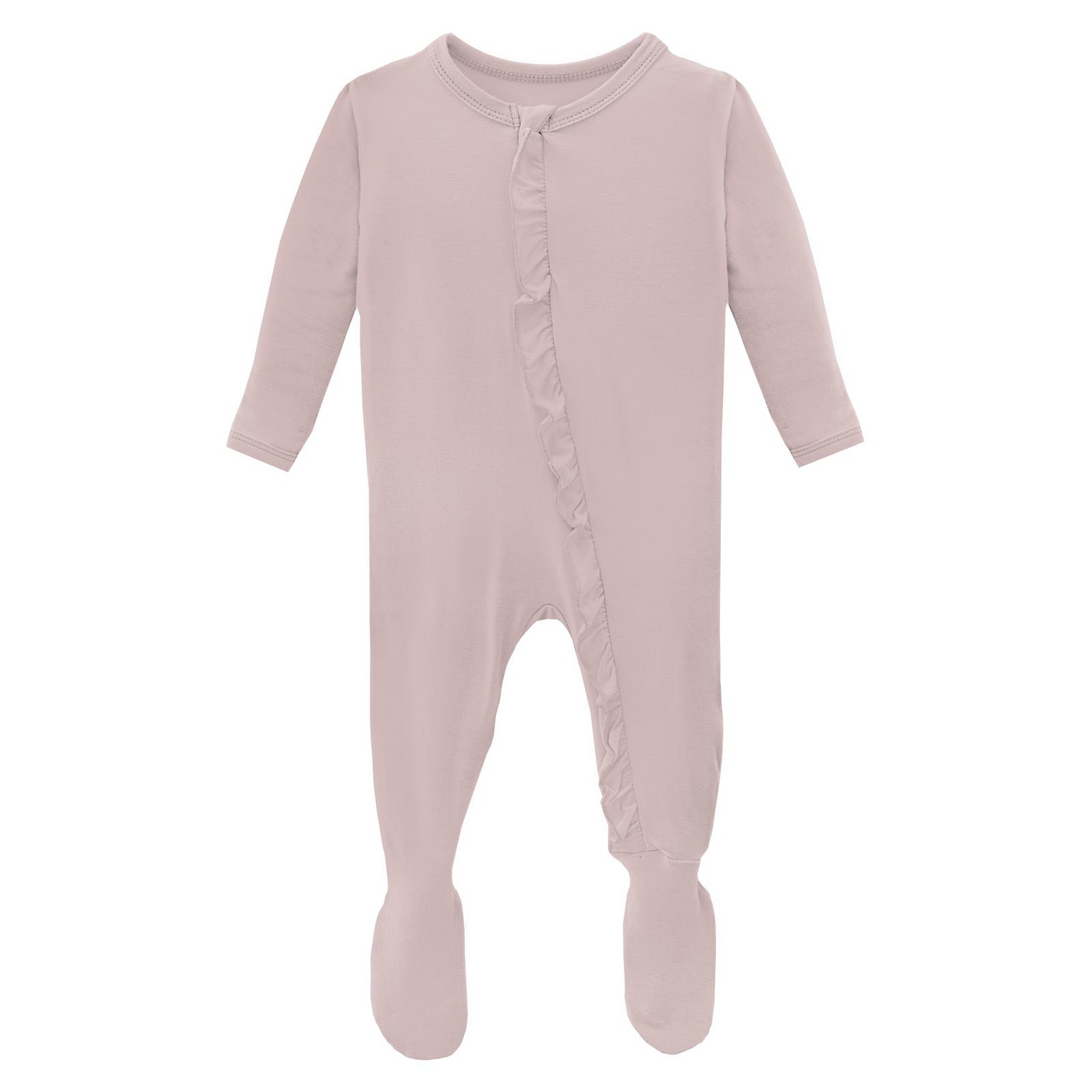 Kickee Pants Classic Ruffle Footie with 2 Way Zipper: Solid Baby Rose