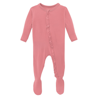 Kickee Pants Classic Ruffle Footie with 2 Way Zipper: Solid Strawberry