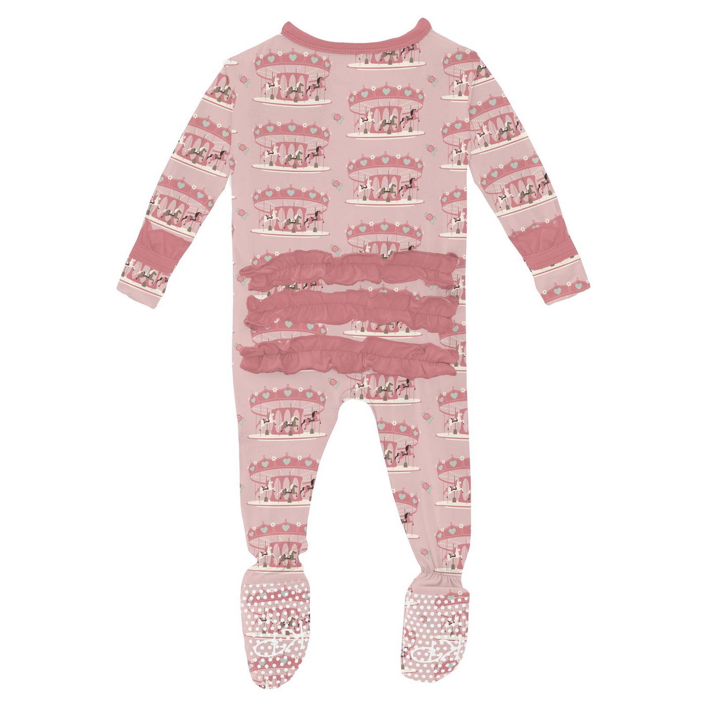 Kickee Pants Classic Ruffle Footie with Zipper: Baby Rose Fair Carousel