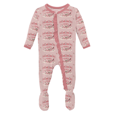Kickee Pants Classic Ruffle Footie with Zipper: Baby Rose Fair Carousel